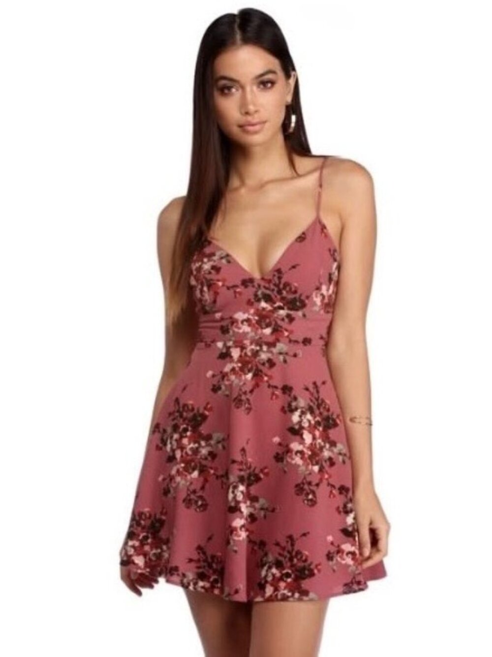 Windsor Floral Mauve A-line Bow Back Skater Mini Dress S | Coquette Whimsigoth